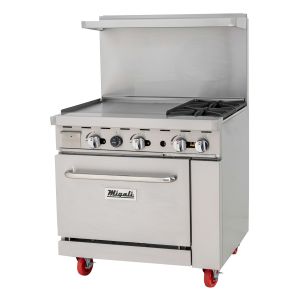 2 Burner Range, 24” Griddle Left Side, (1) Oven, Liquid Propane
