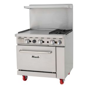 2 Burner Range, 24” Griddle Left Side, (1) Oven, Natural Gas
