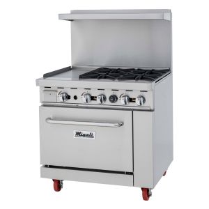 4 Burner Range, 12” Griddle Left Side, (1) Oven, Natural Gas
